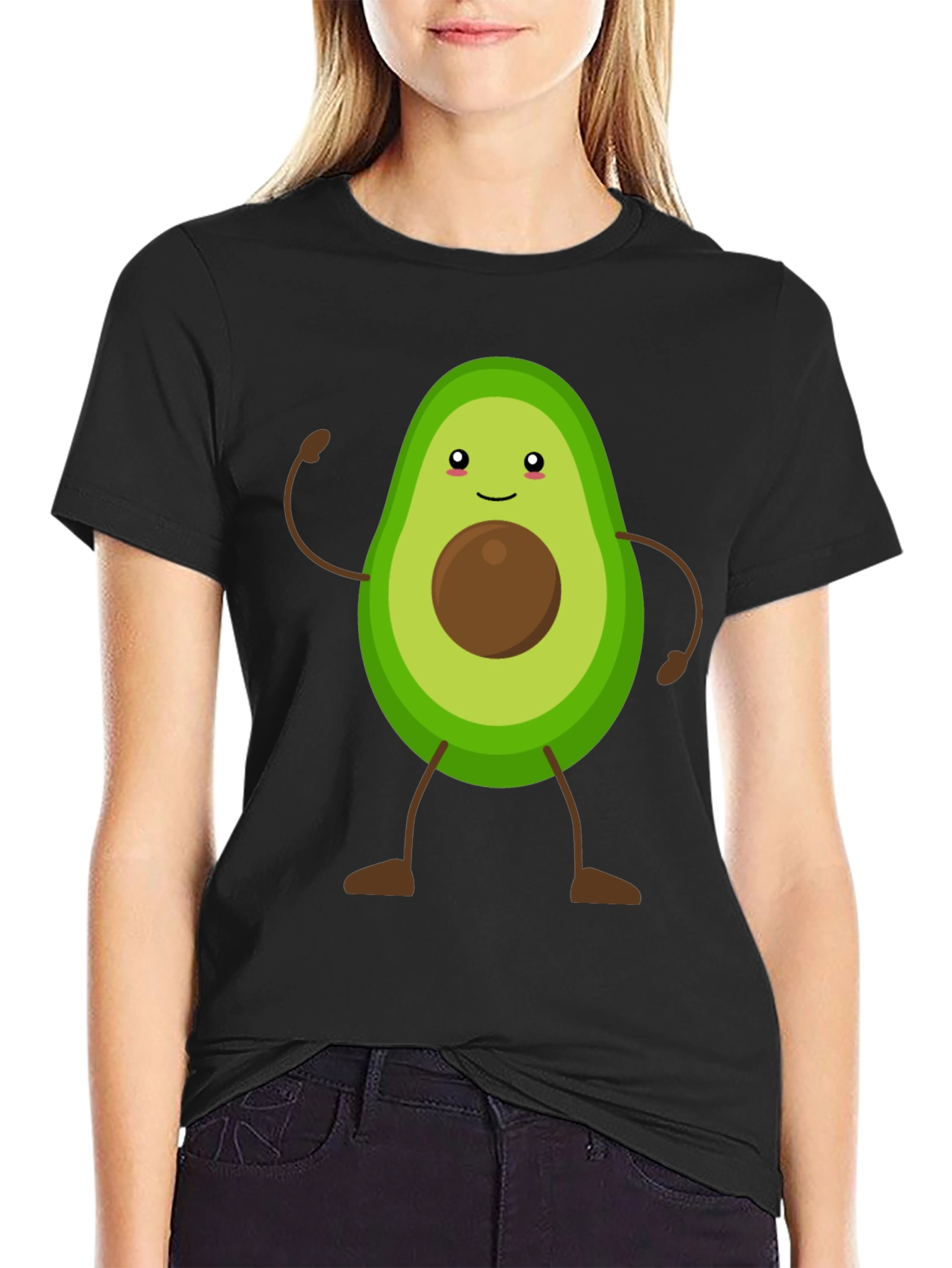 Avocado Cartoon Graphic T-Shirt - Black Casual Tee