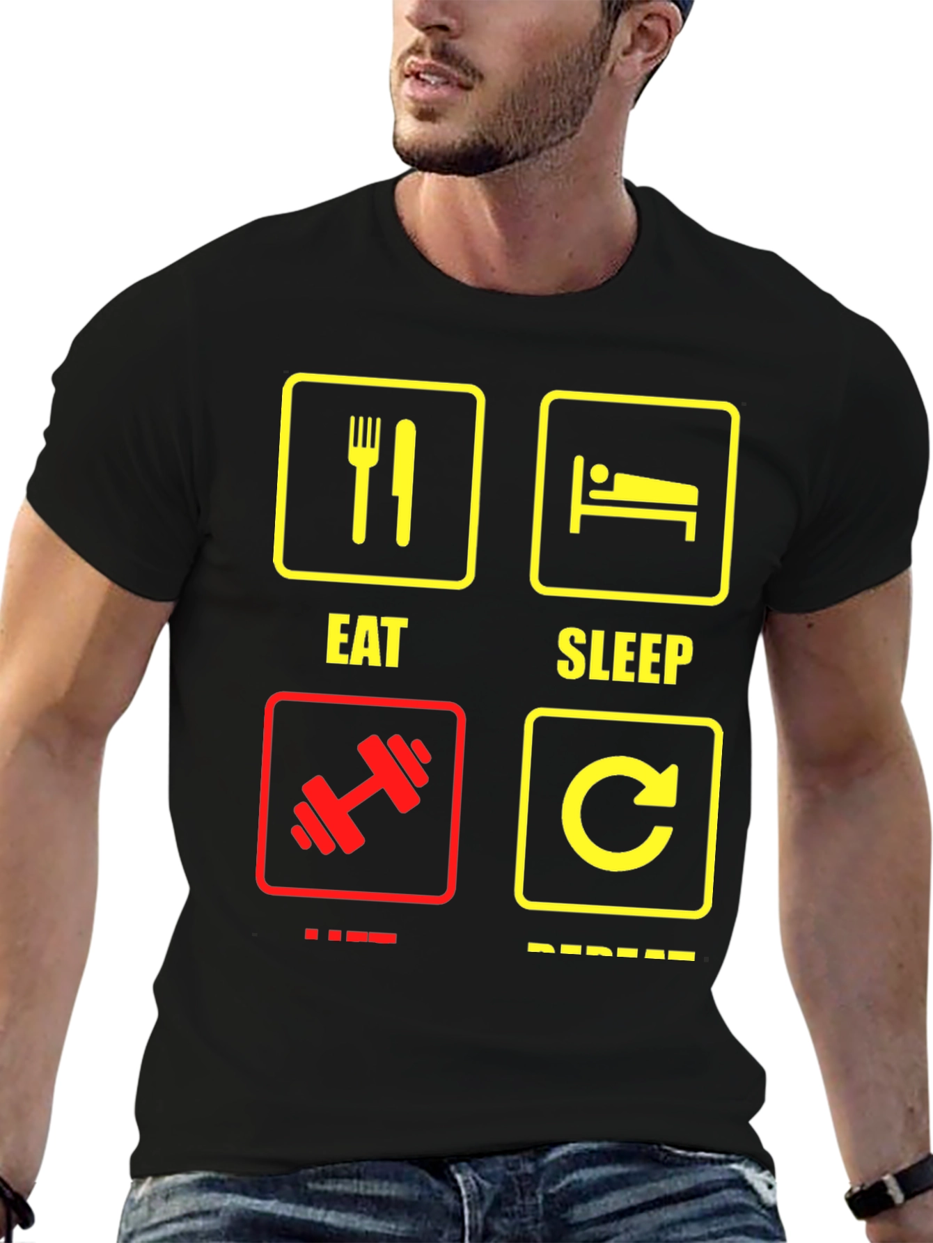 Eat Sleep Gym Repeat Graphic T-Shirt