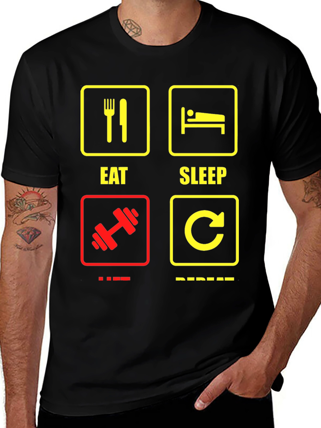 Eat Sleep Gym Repeat Graphic T-Shirt