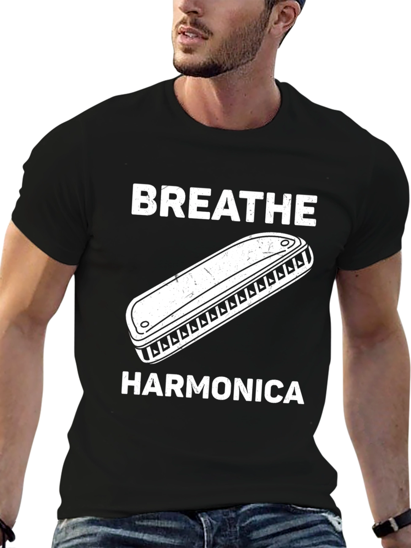 Breathe Harmonica Graphic T-Shirt Music Lover Tee