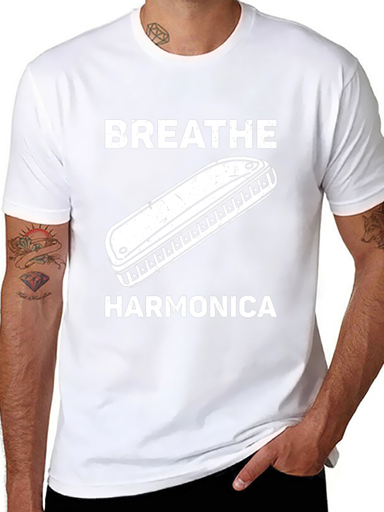 Breathe Harmonica Graphic T-Shirt Music Lover Tee