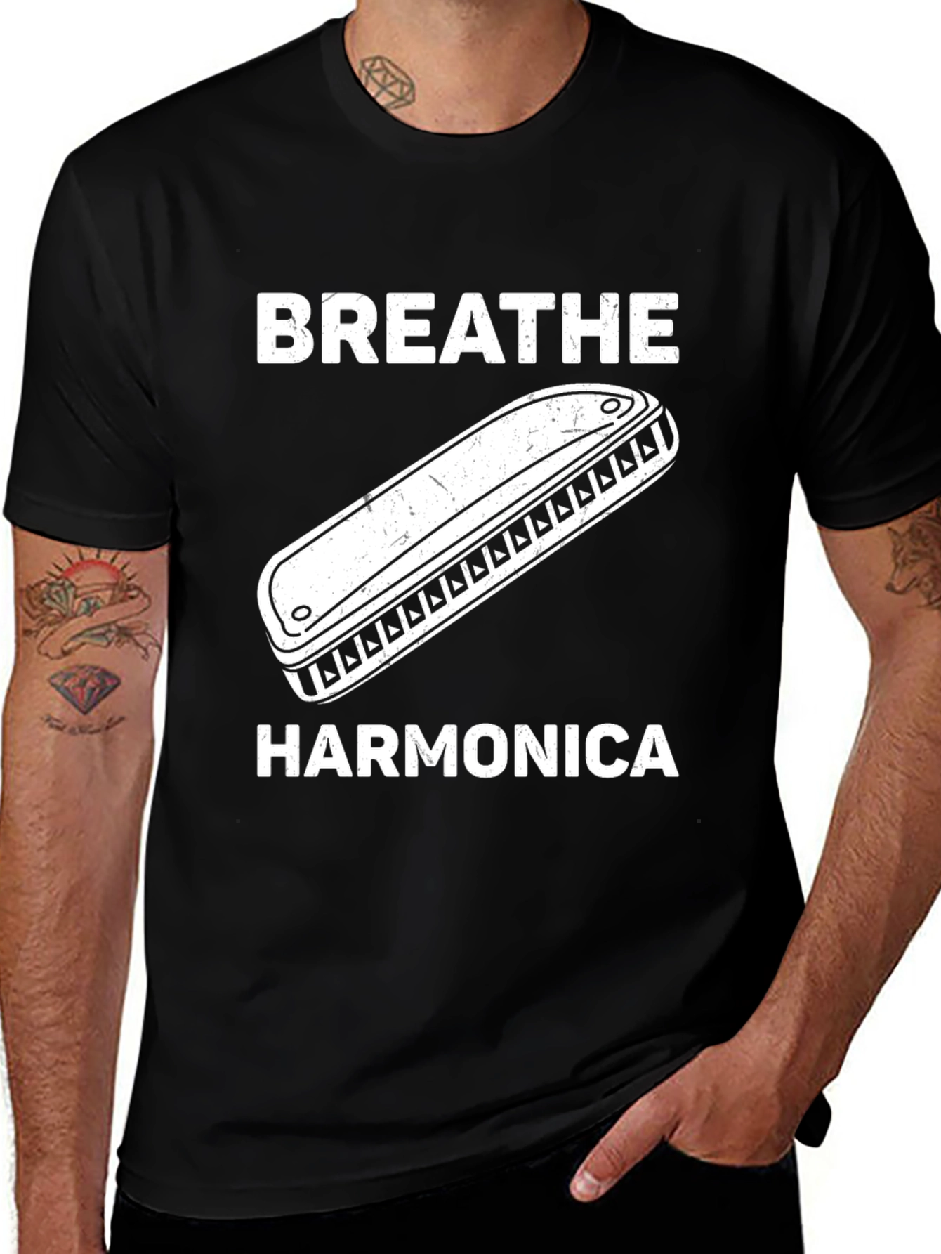 Breathe Harmonica Graphic T-Shirt Music Lover Tee