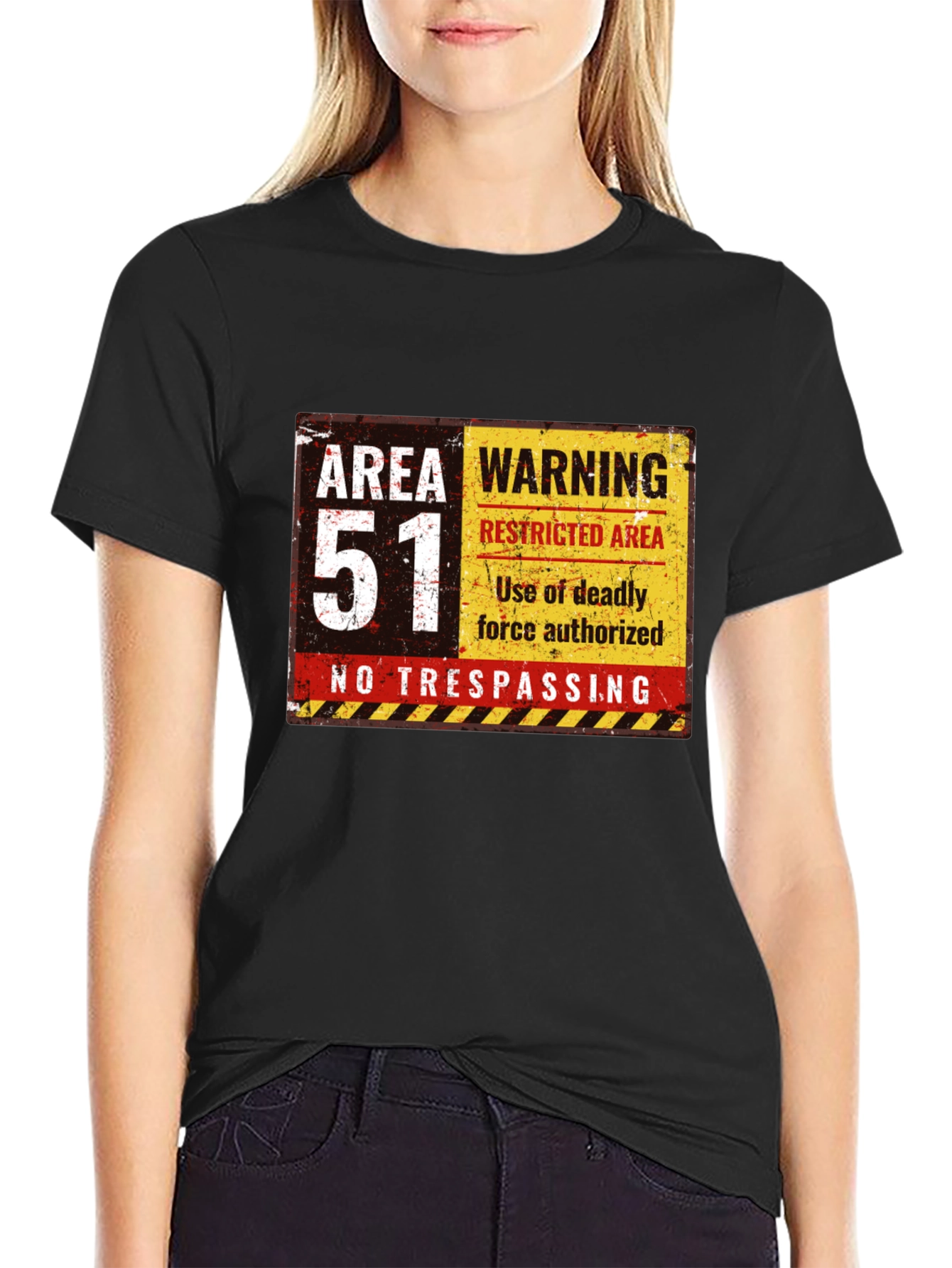 Area 51 Warning Black T-Shirt