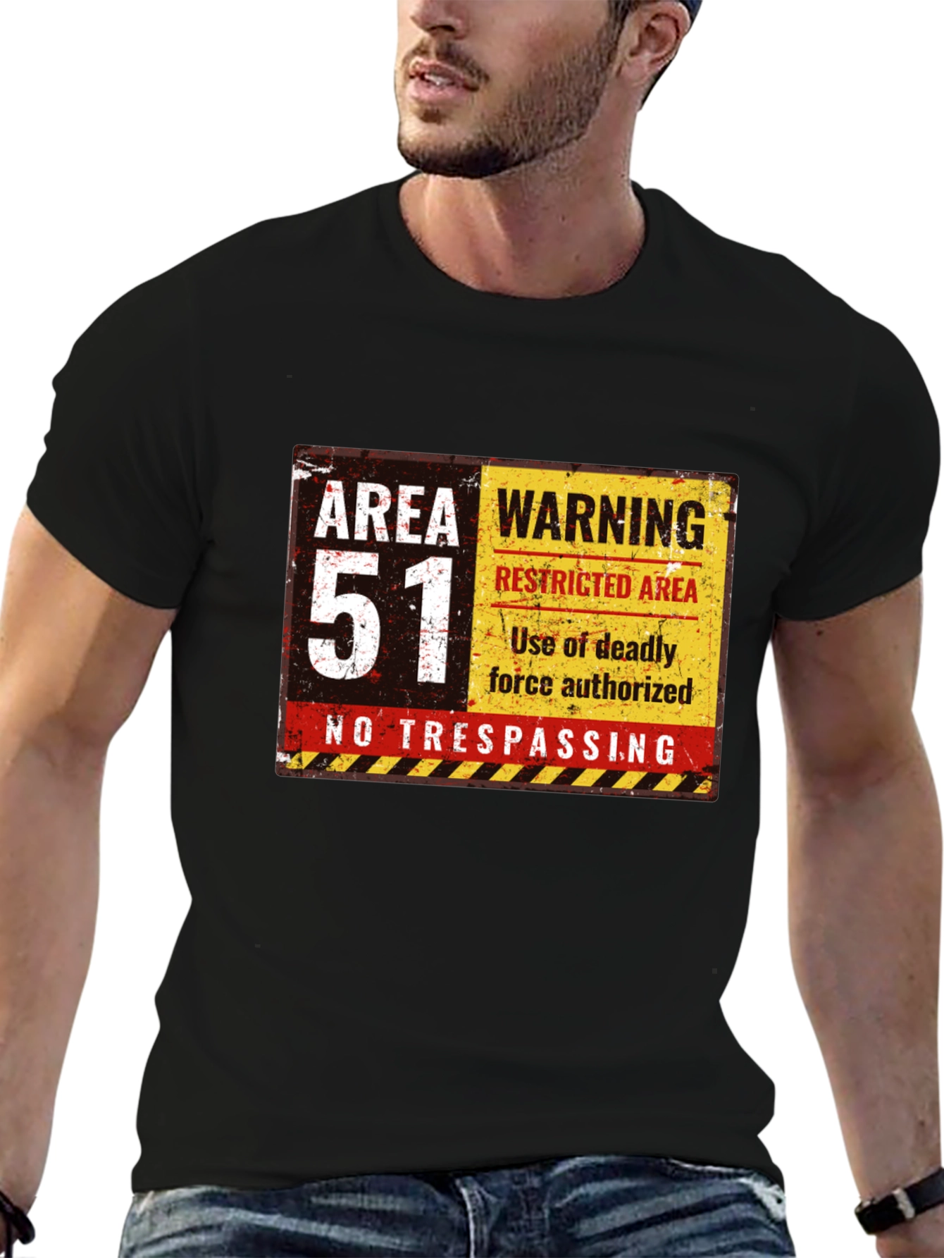 Area 51 Warning Black T-Shirt