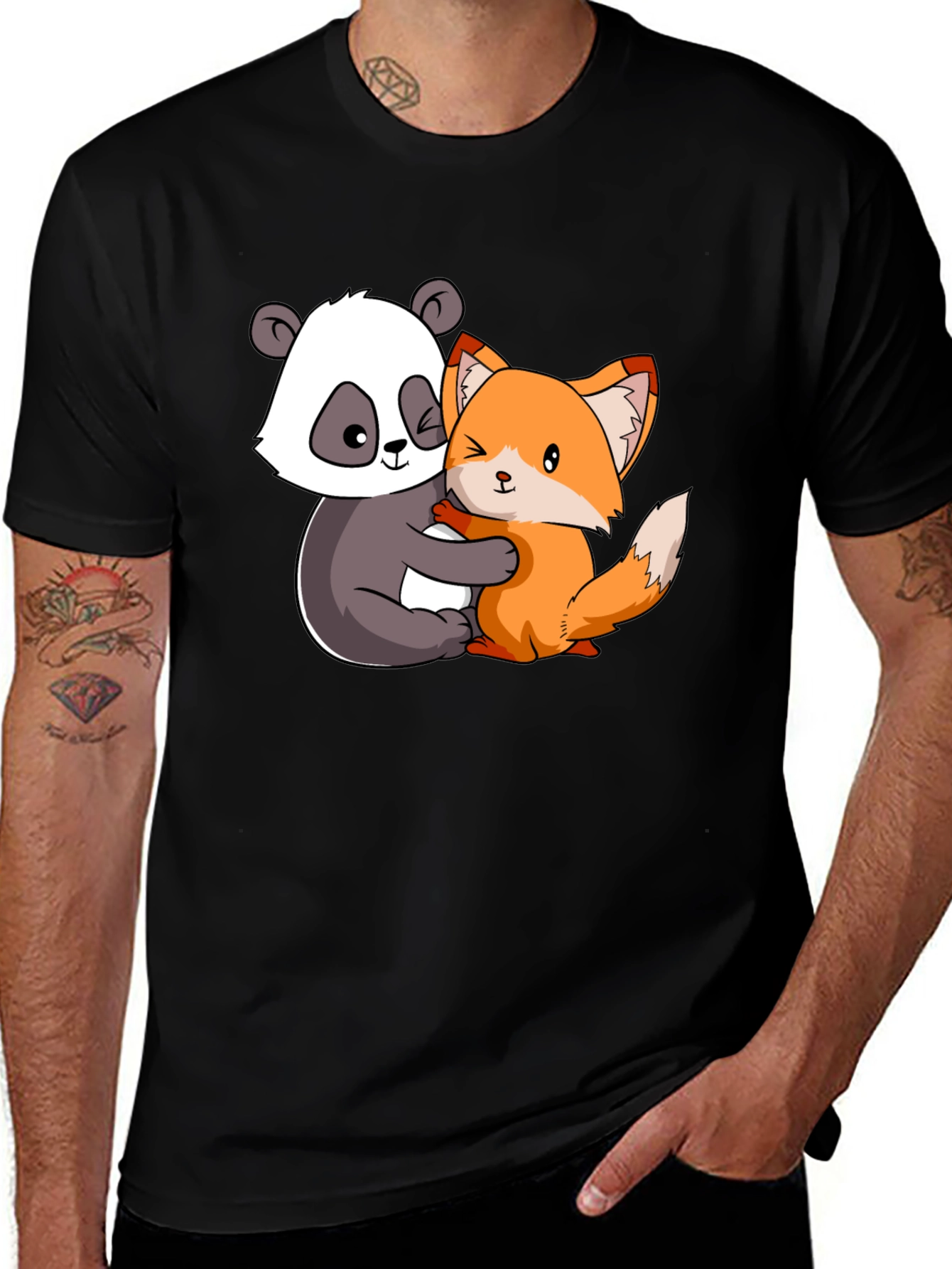 Panda and Fox Hug Graphic Tee