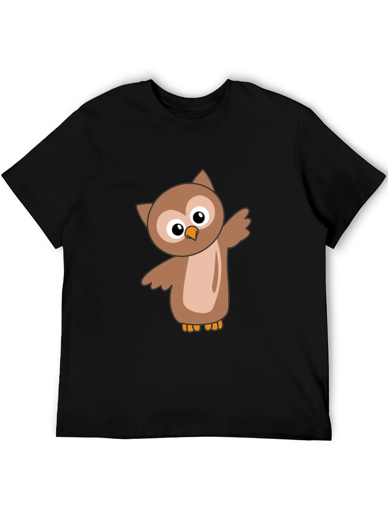 Cute Cartoon Owl Black T-Shirt
