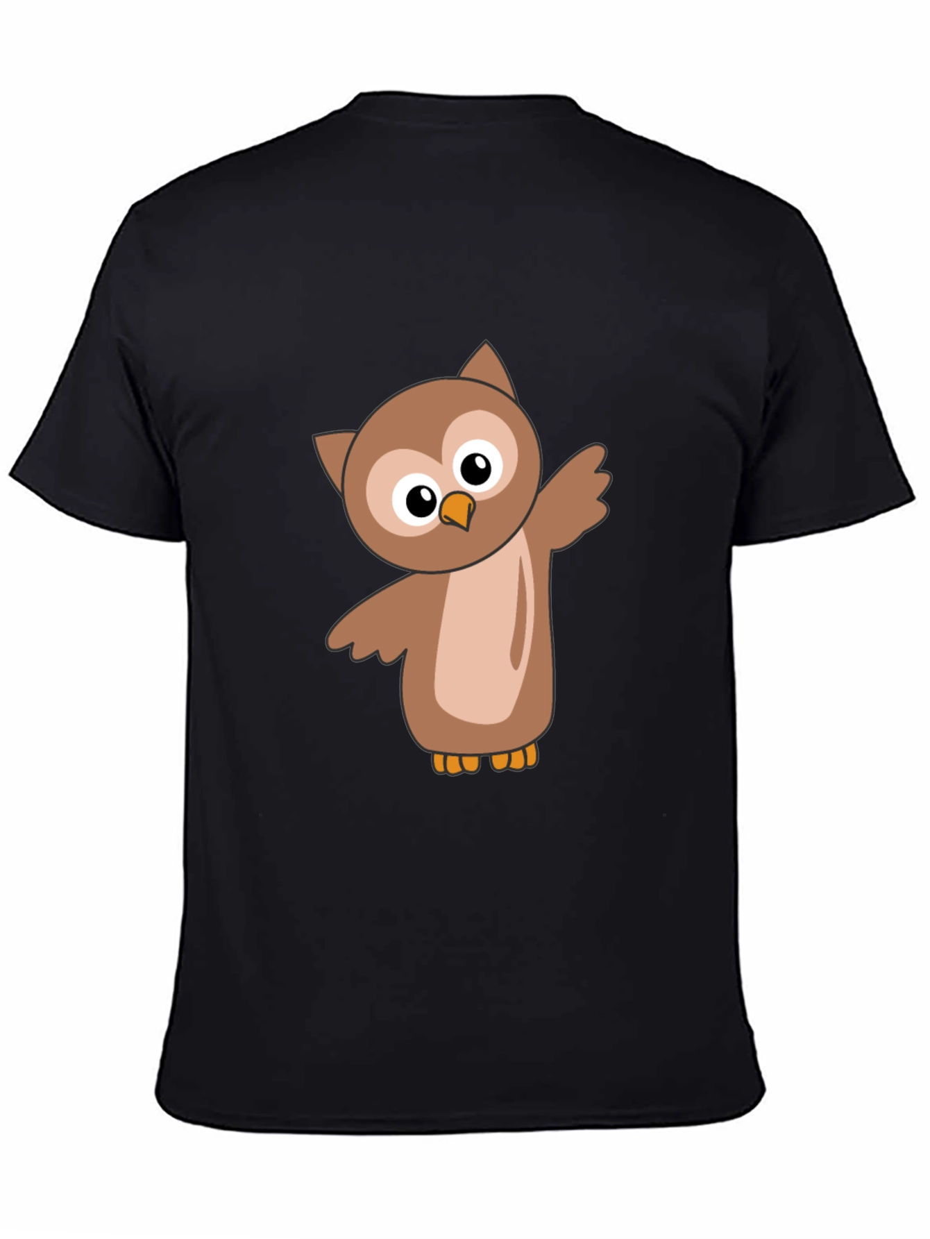Cute Cartoon Owl Black T-Shirt