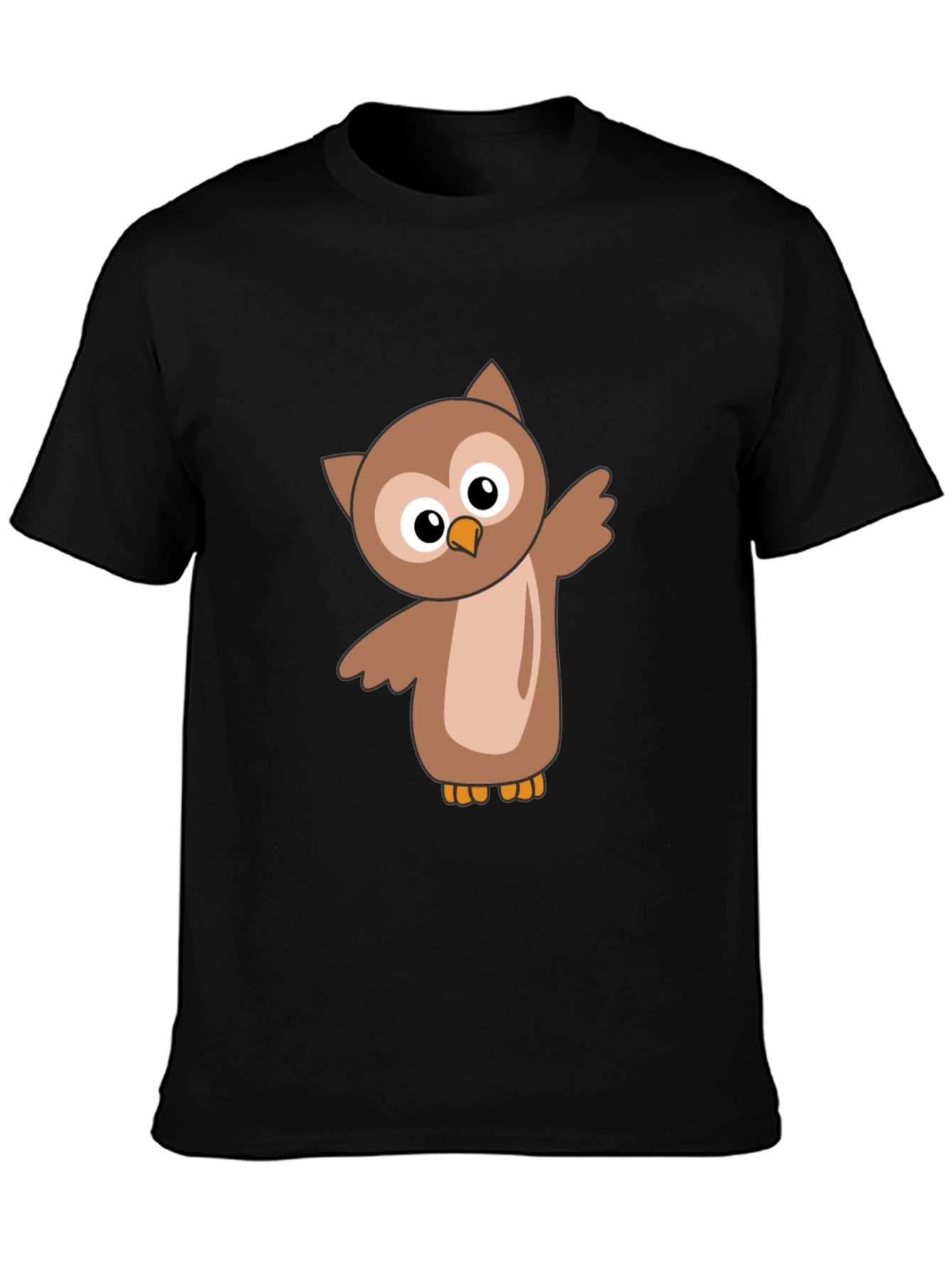 Cute Cartoon Owl Black T-Shirt