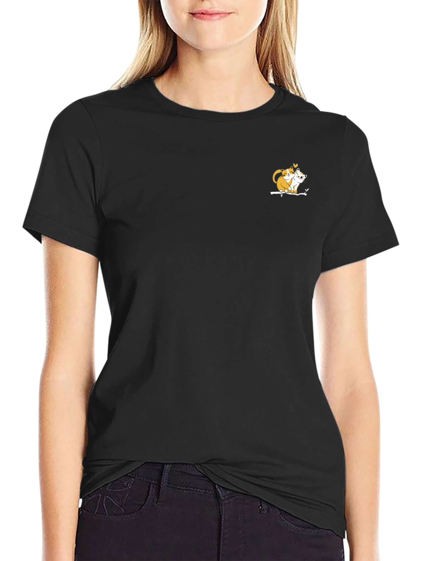 Cute Cats Embrace Black T-Shirt