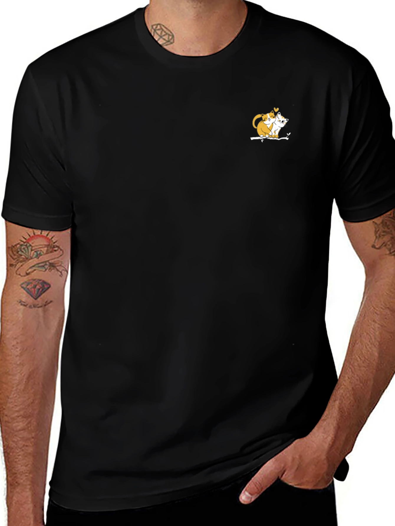 Cute Cats Embrace Black T-Shirt