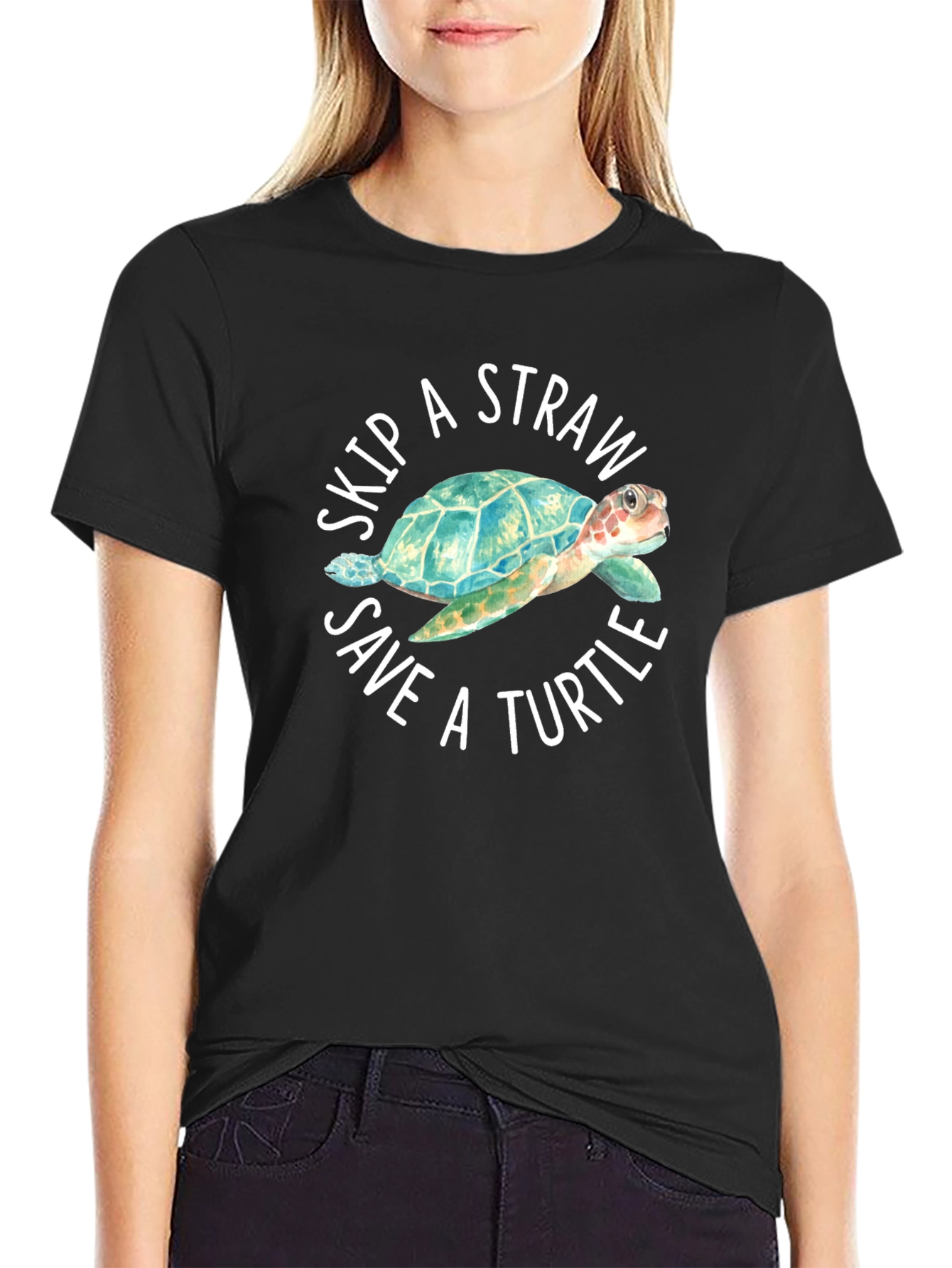 Skip a Straw Save a Turtle Graphic T-Shirt