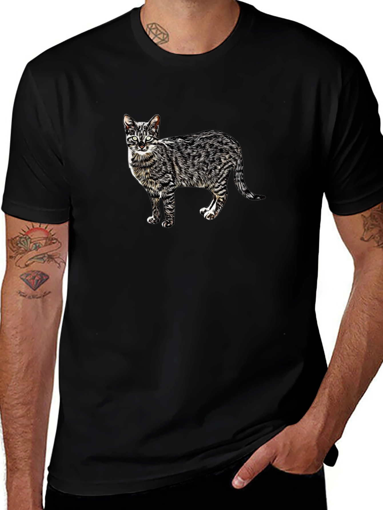 Cool Cat Graphic Tee - Black Cotton T-Shirt