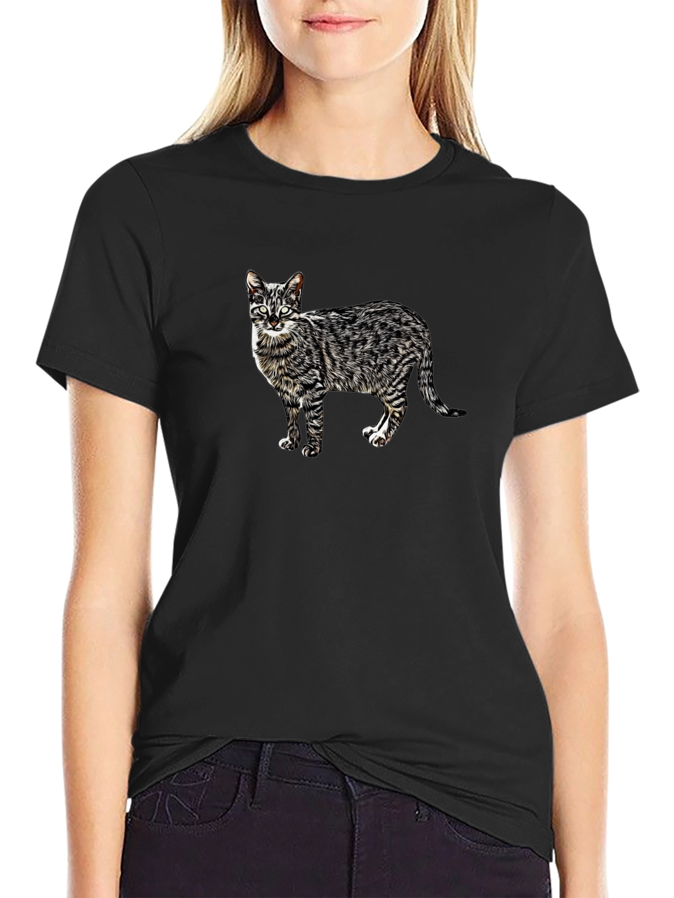 Cool Cat Graphic Tee - Black Cotton T-Shirt