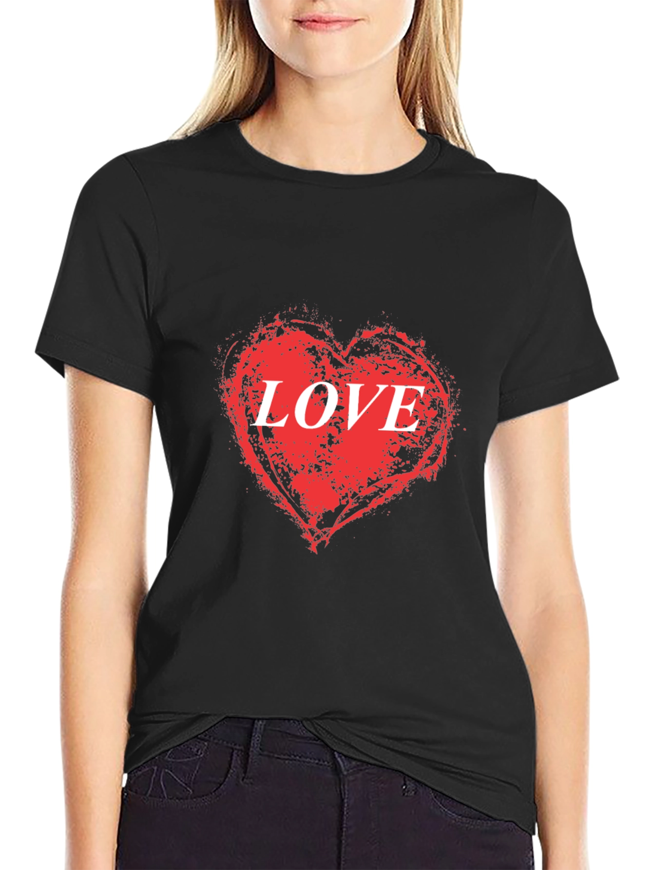 Love Heart Graphic Black T-Shirt