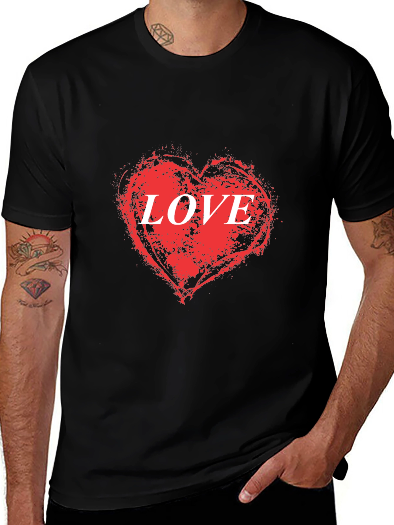 Love Heart Graphic Black T-Shirt