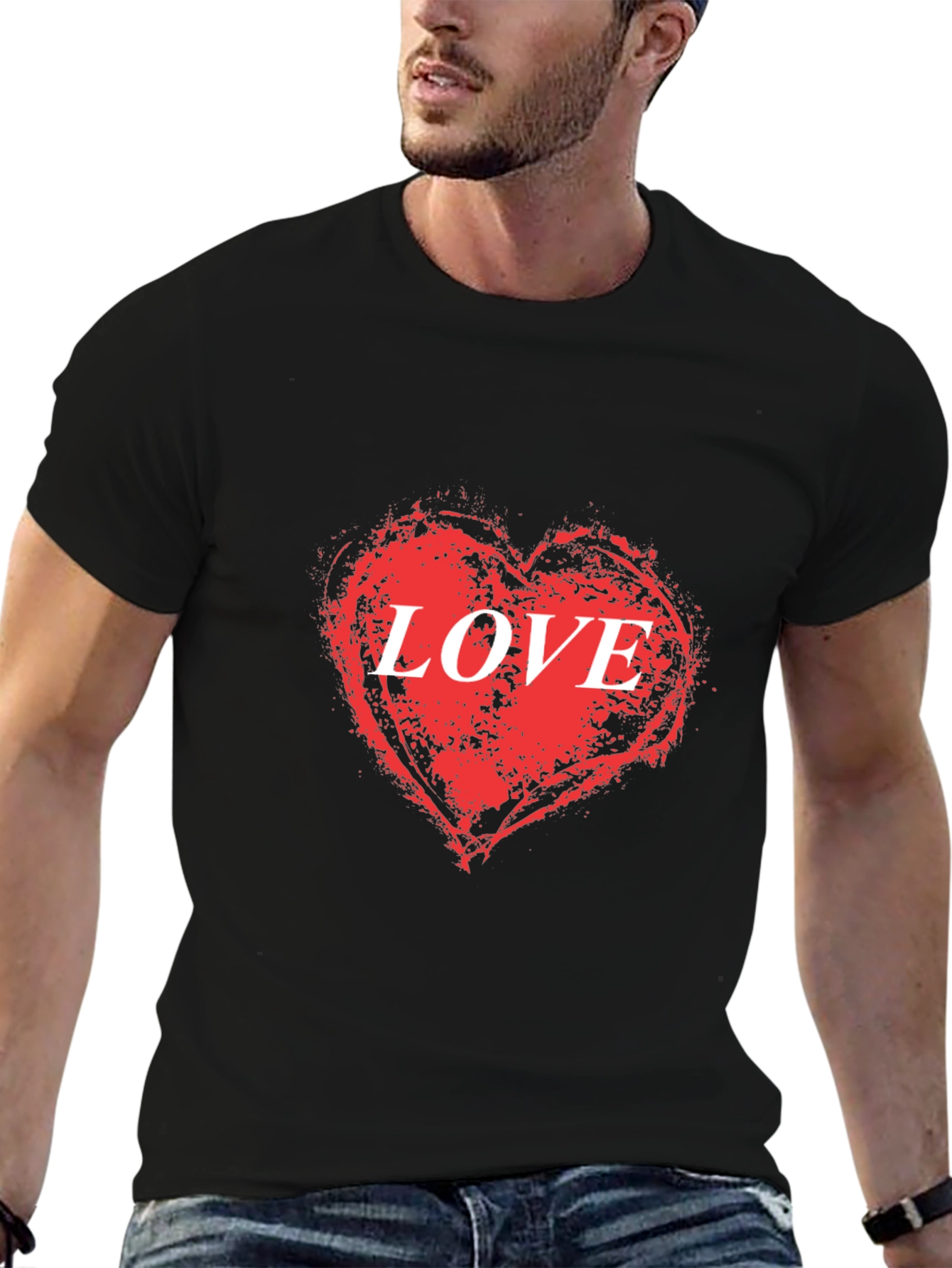 Love Heart Graphic Black T-Shirt