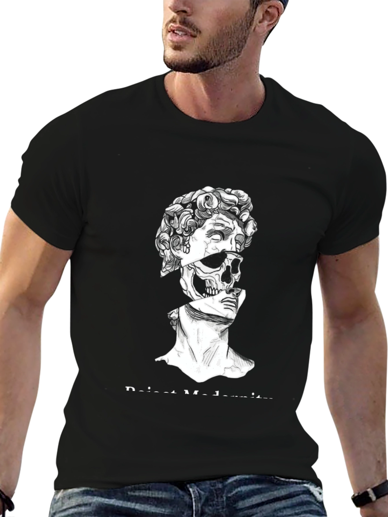 Modern David Skull Graphic Tee - Black