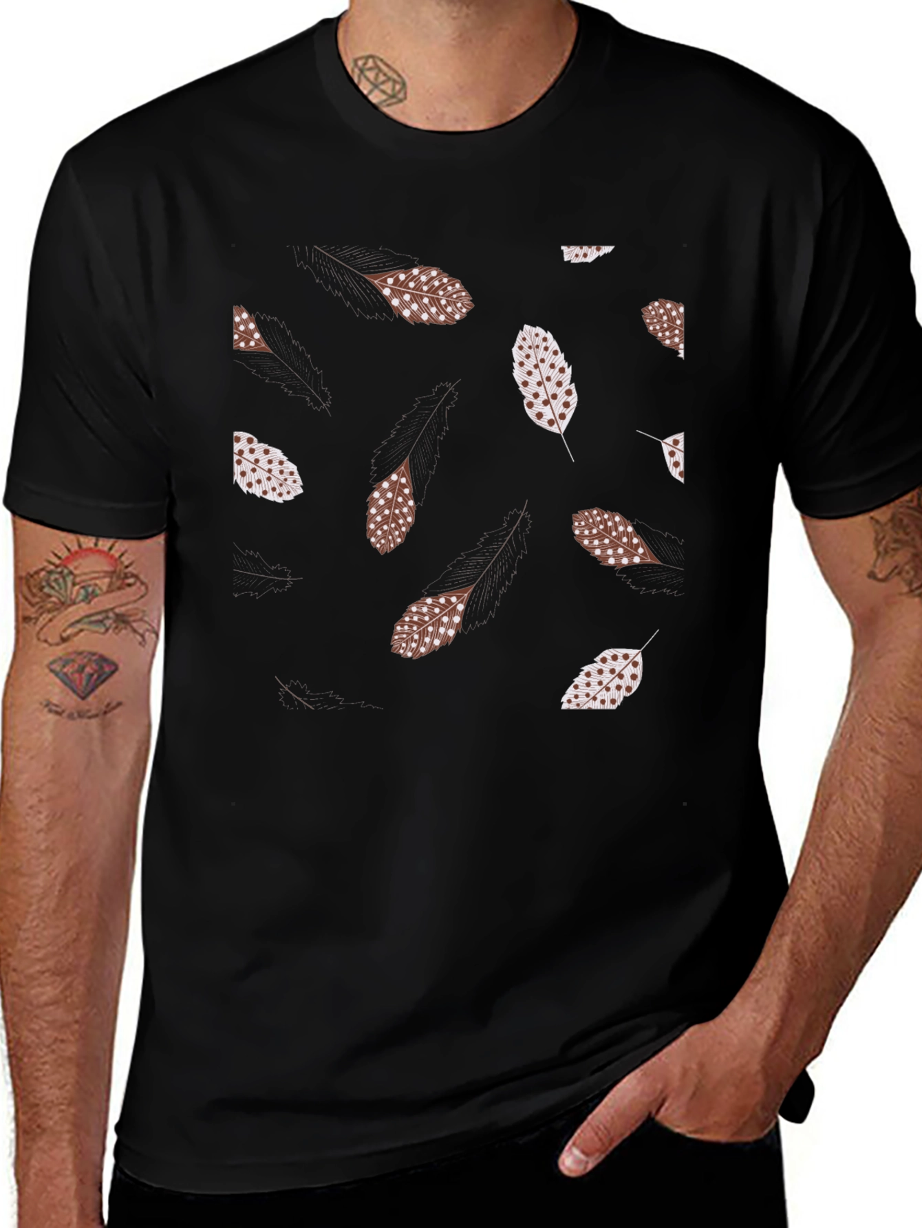 Feather Print Black T-Shirt