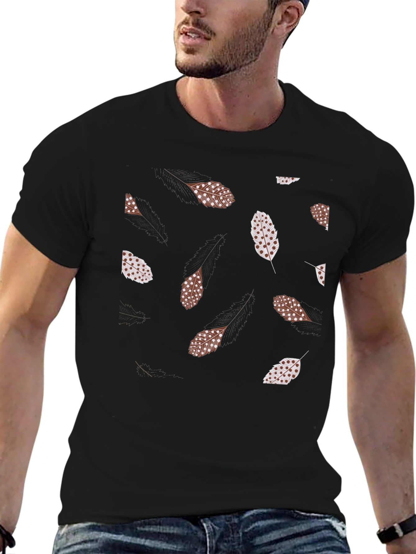 Feather Print Black T-Shirt