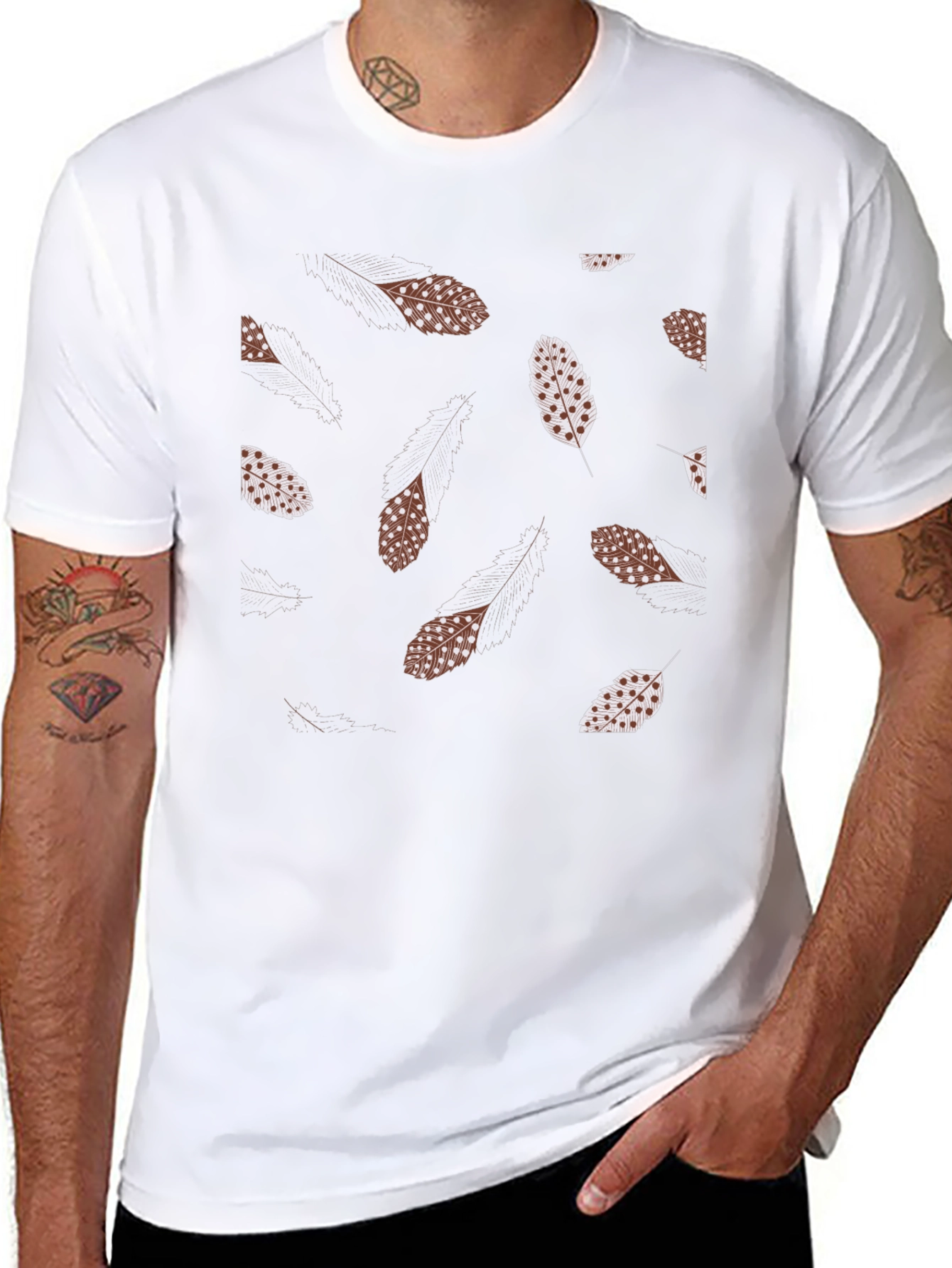 Feather Print Black T-Shirt
