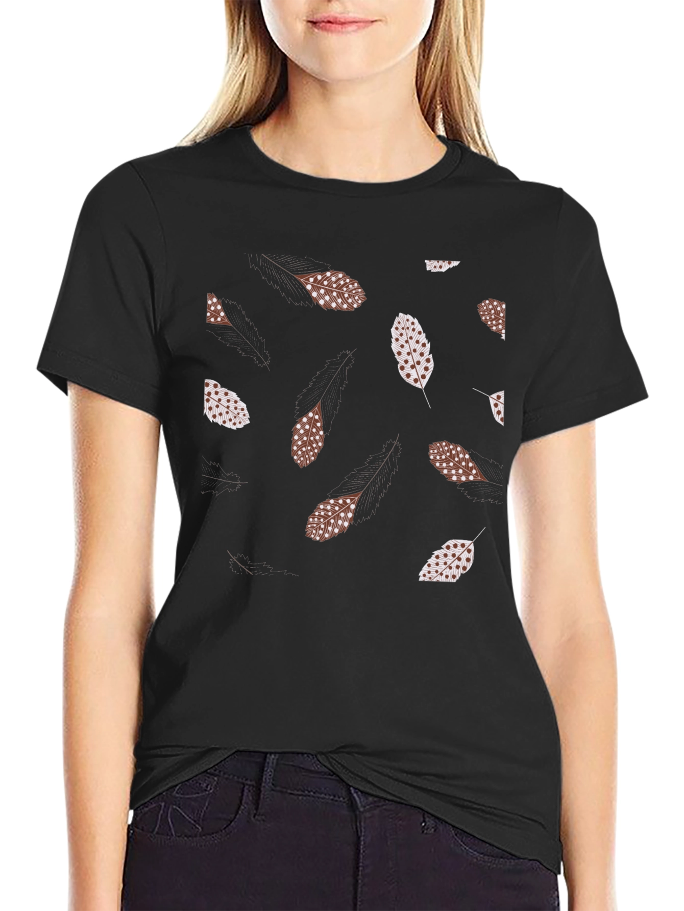 Feather Print Black T-Shirt