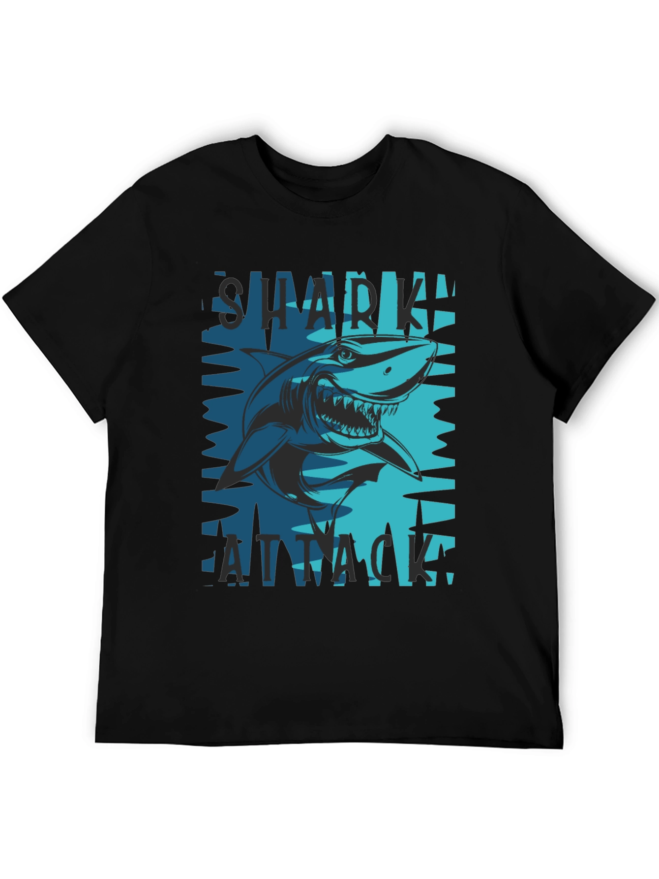 Shark Attack Graphic Tee - Black Cotton Blend T-Shirt