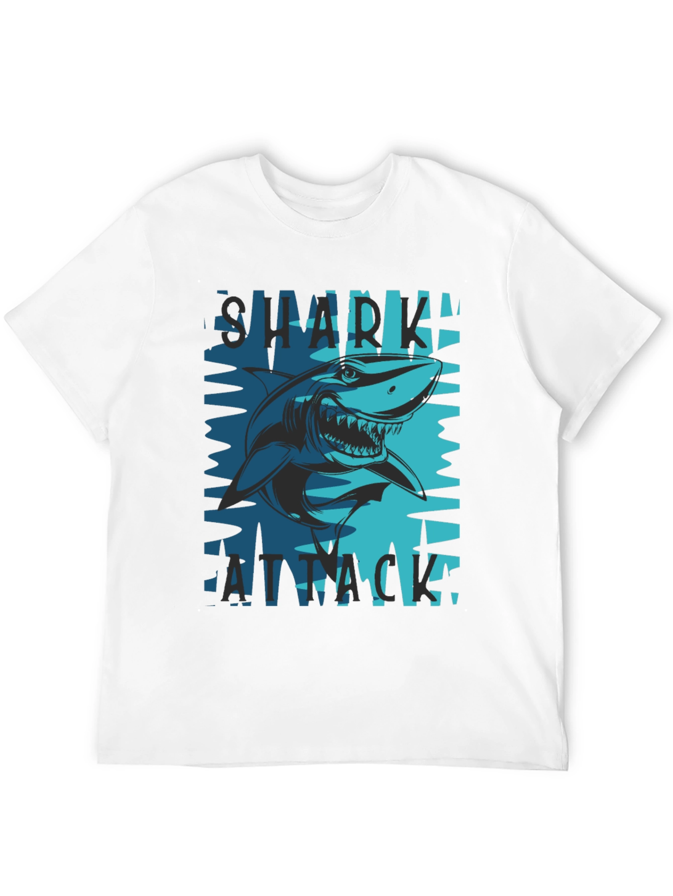Shark Attack Graphic Tee - Black Cotton Blend T-Shirt