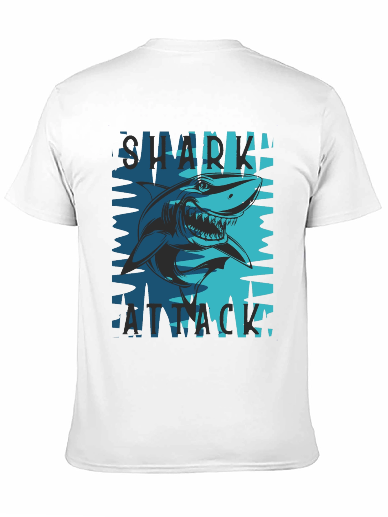 Shark Attack Graphic Tee - Black Cotton Blend T-Shirt