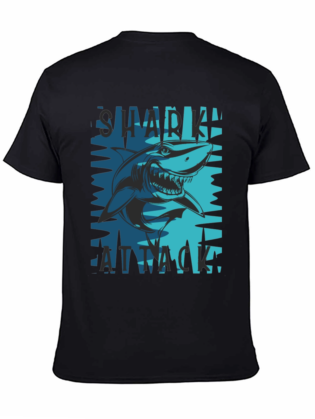 Shark Attack Graphic Tee - Black Cotton Blend T-Shirt