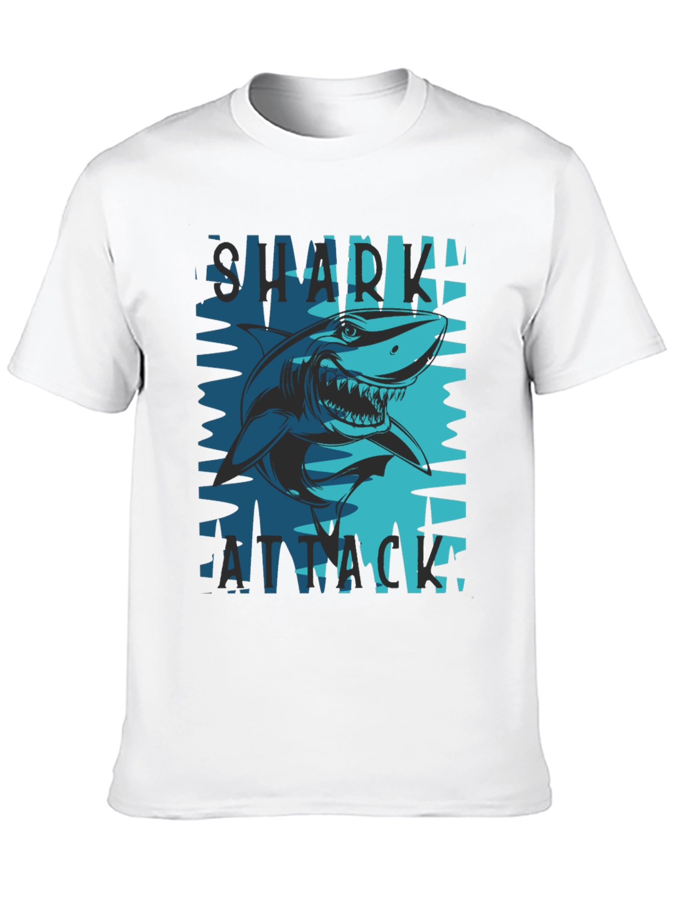 Shark Attack Graphic Tee - Black Cotton Blend T-Shirt