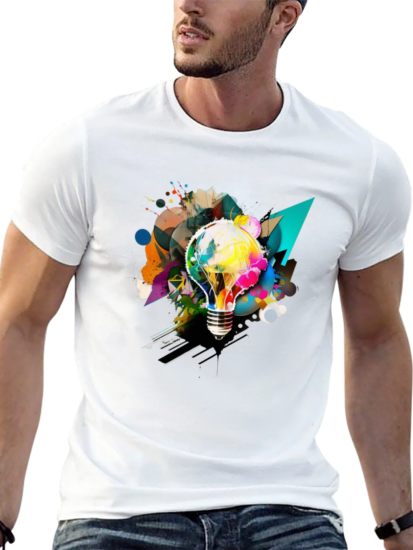 Creative Idea Bulb Graphic Tee - Mens Black T-Shirt