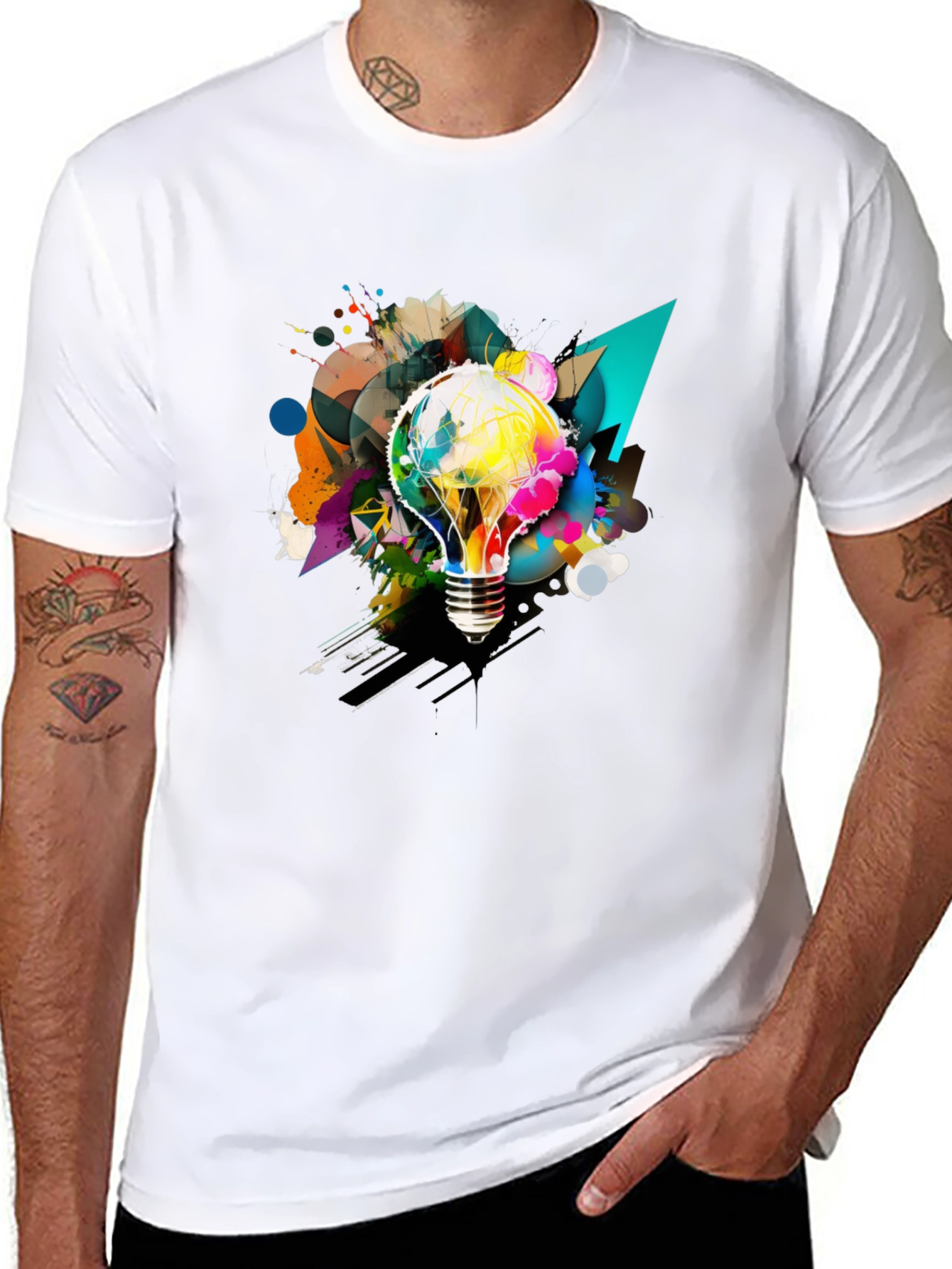 Creative Idea Bulb Graphic Tee - Mens Black T-Shirt