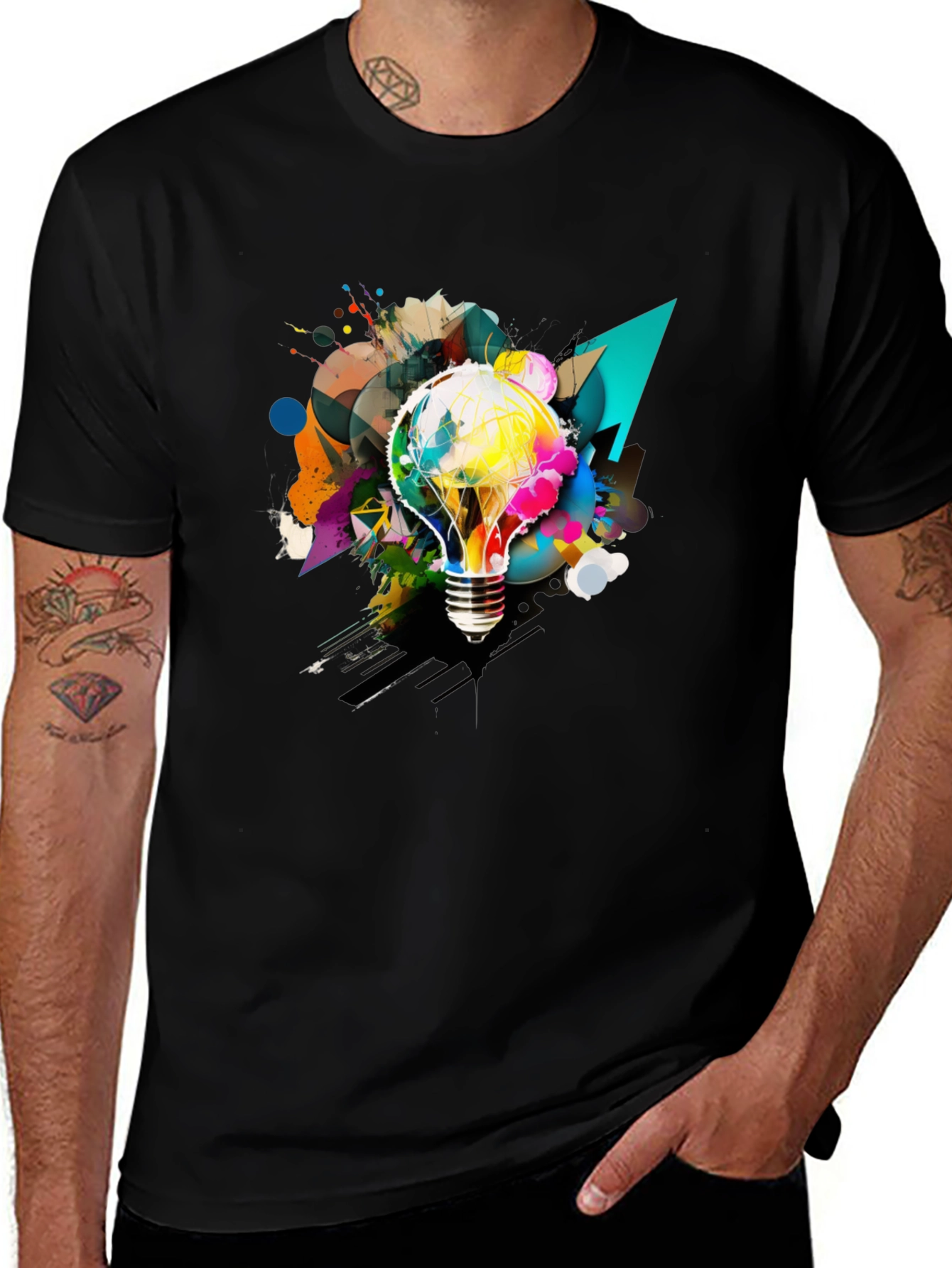 Creative Idea Bulb Graphic Tee - Mens Black T-Shirt