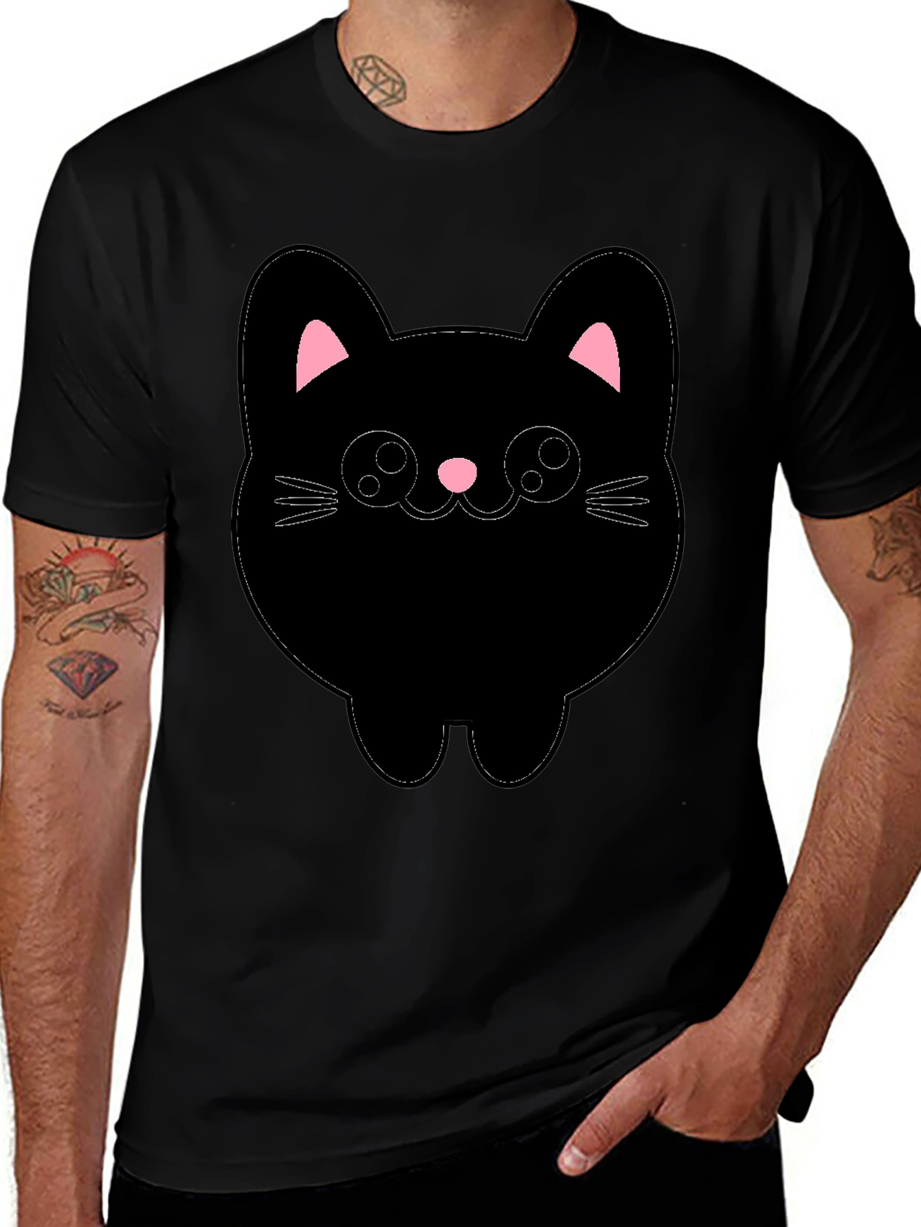 Cute Cat Graphic T-Shirt - Black Cotton Tee