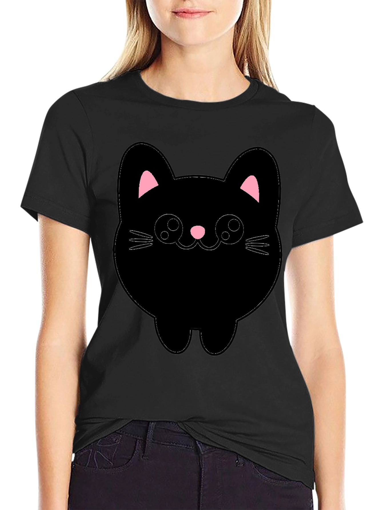 Cute Cat Graphic T-Shirt - Black Cotton Tee
