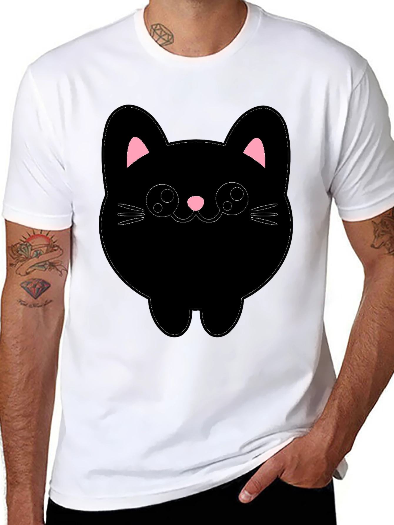 Cute Cat Graphic T-Shirt - Black Cotton Tee