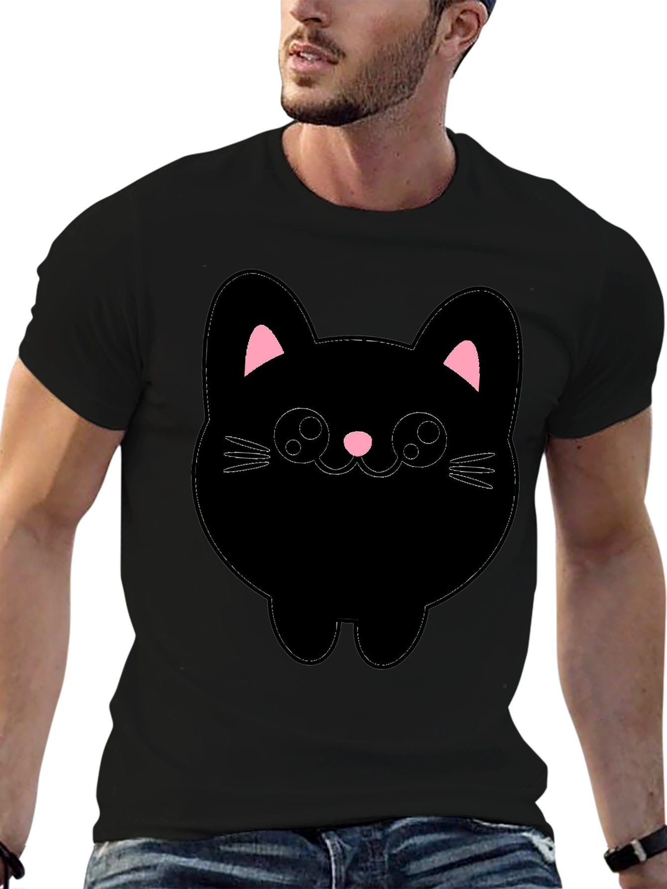 Cute Cat Graphic T-Shirt - Black Cotton Tee
