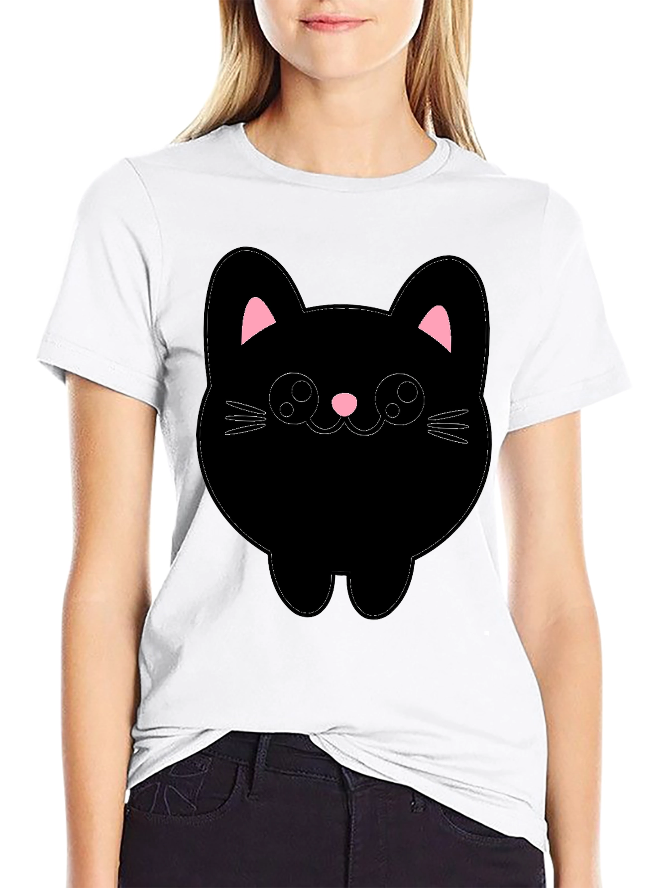 Cute Cat Graphic T-Shirt - Black Cotton Tee