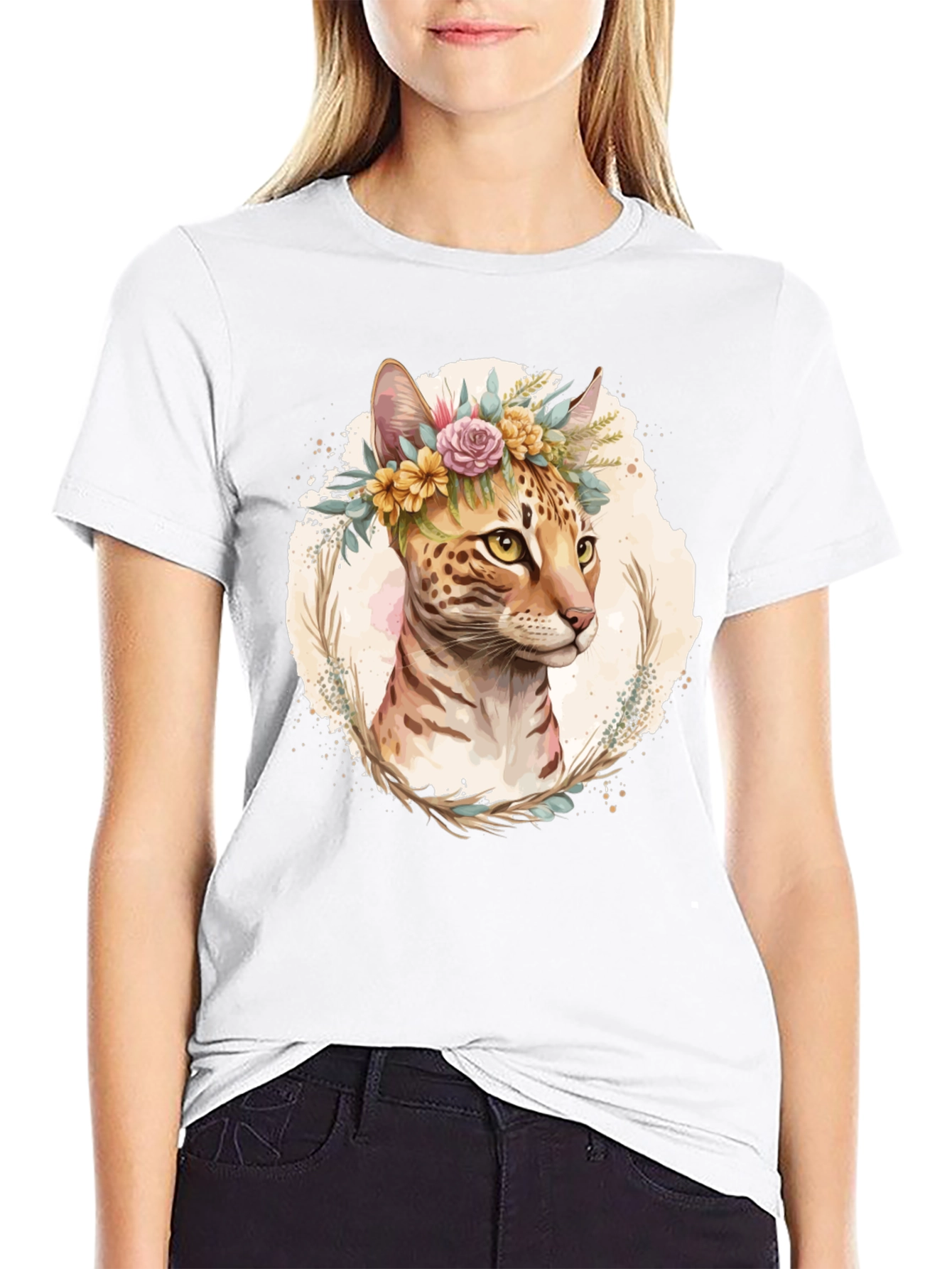 Floral Cat T-Shirt - Unique Graphic Tee