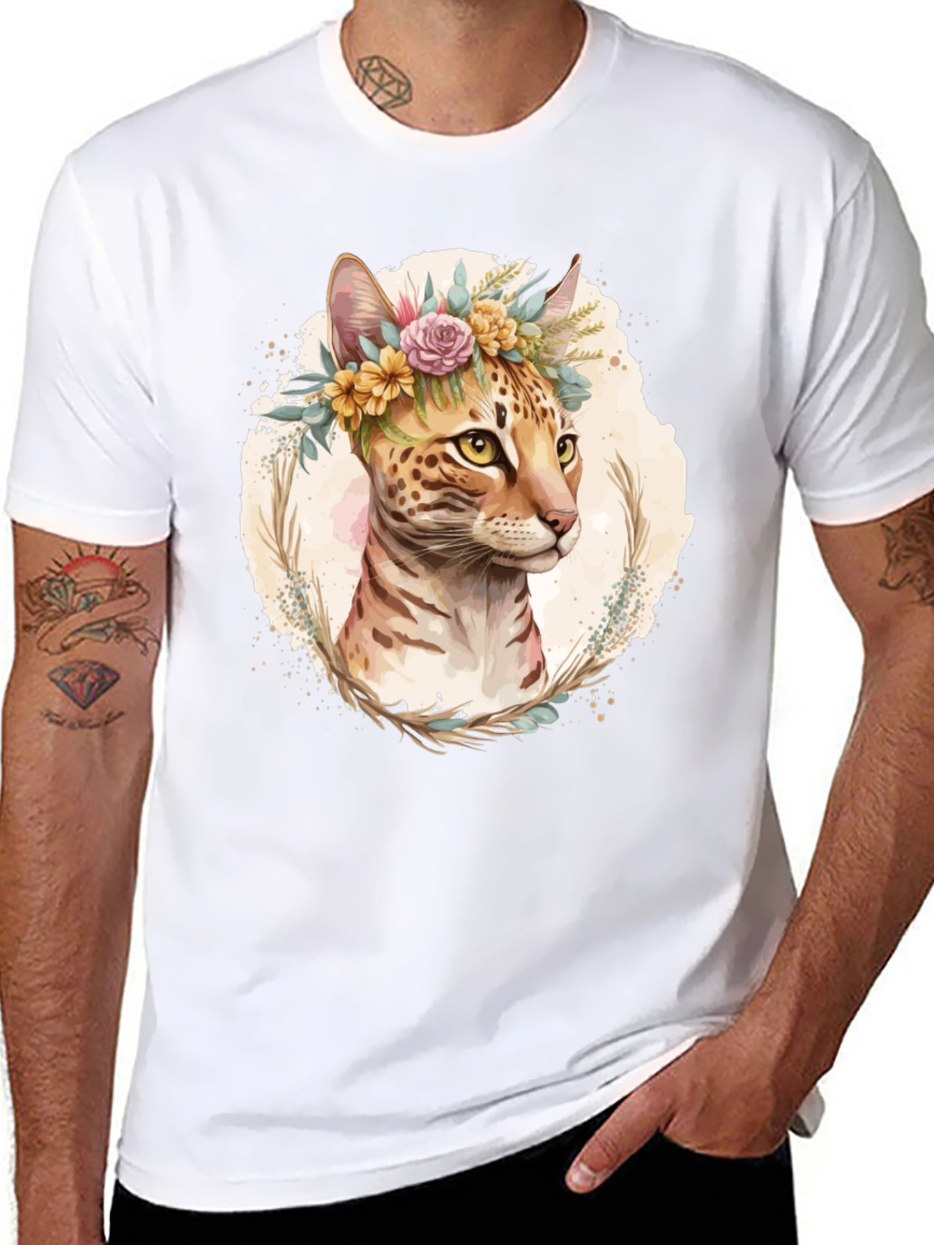 Floral Cat T-Shirt - Unique Graphic Tee