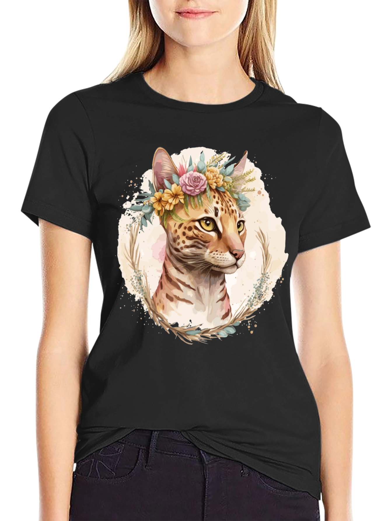 Floral Cat T-Shirt - Unique Graphic Tee