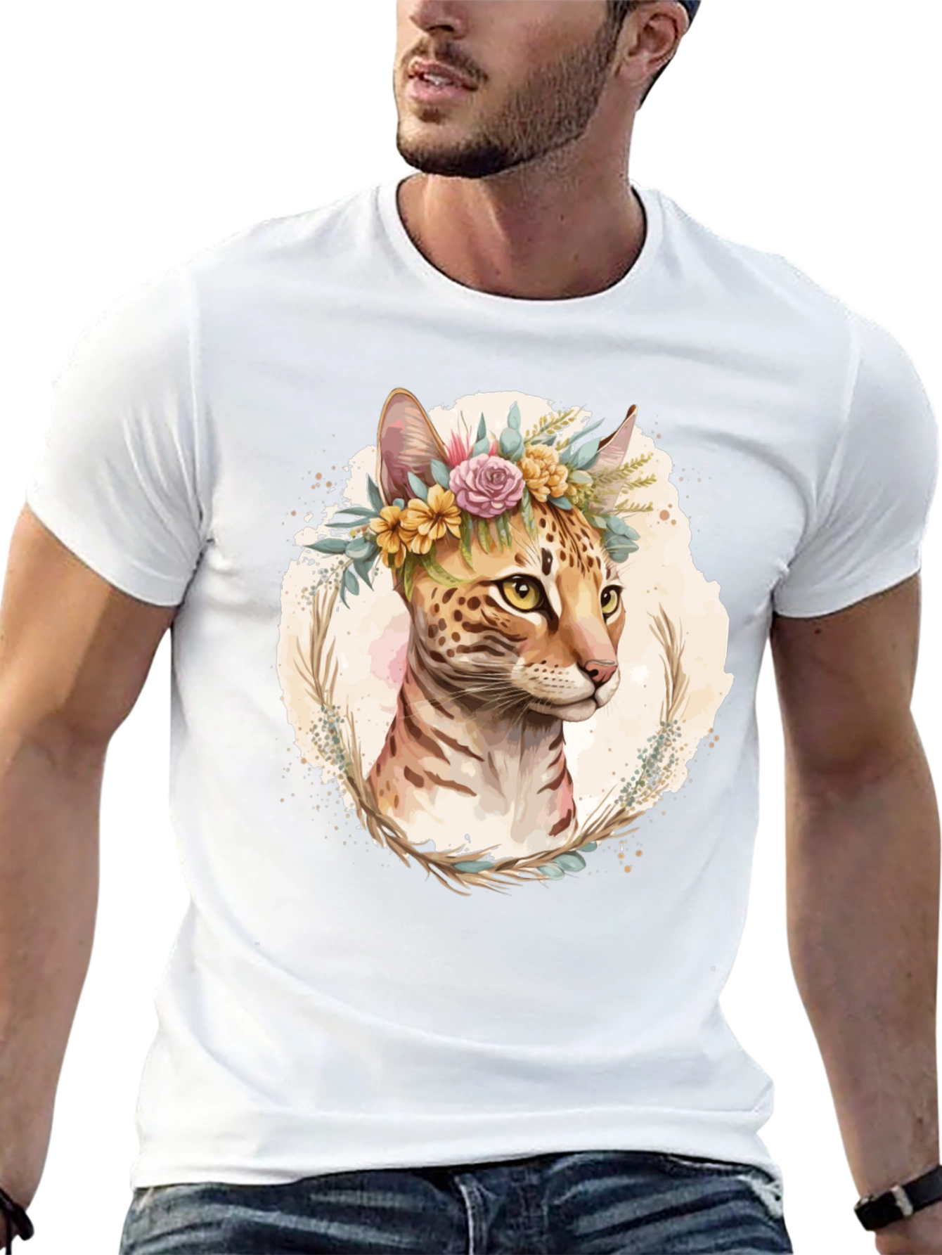 Floral Cat T-Shirt - Unique Graphic Tee