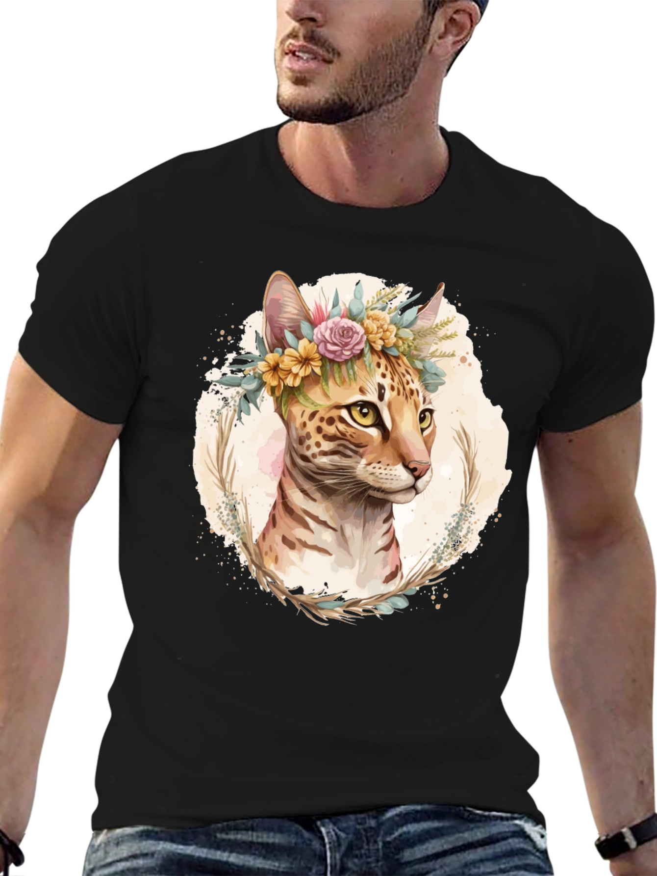 Floral Cat T-Shirt - Unique Graphic Tee
