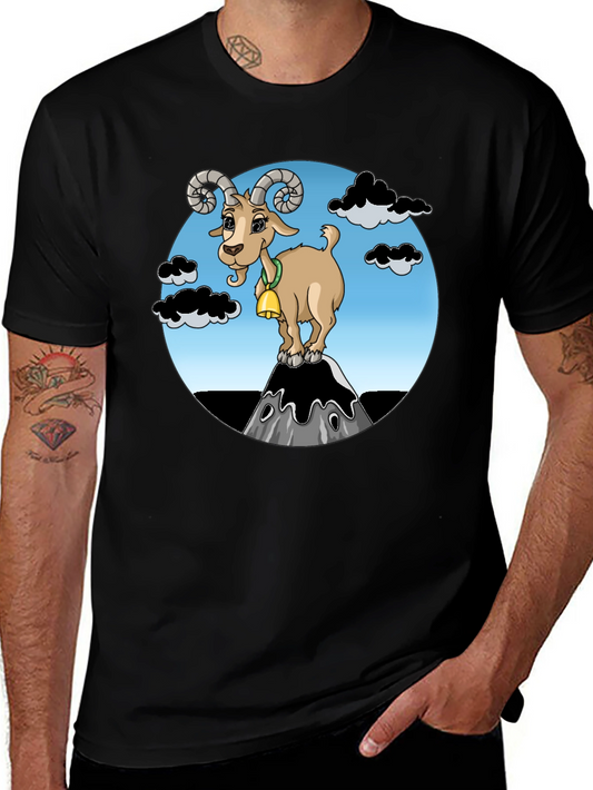 Cartoon Goat on Mountain Graphic T-Shirt