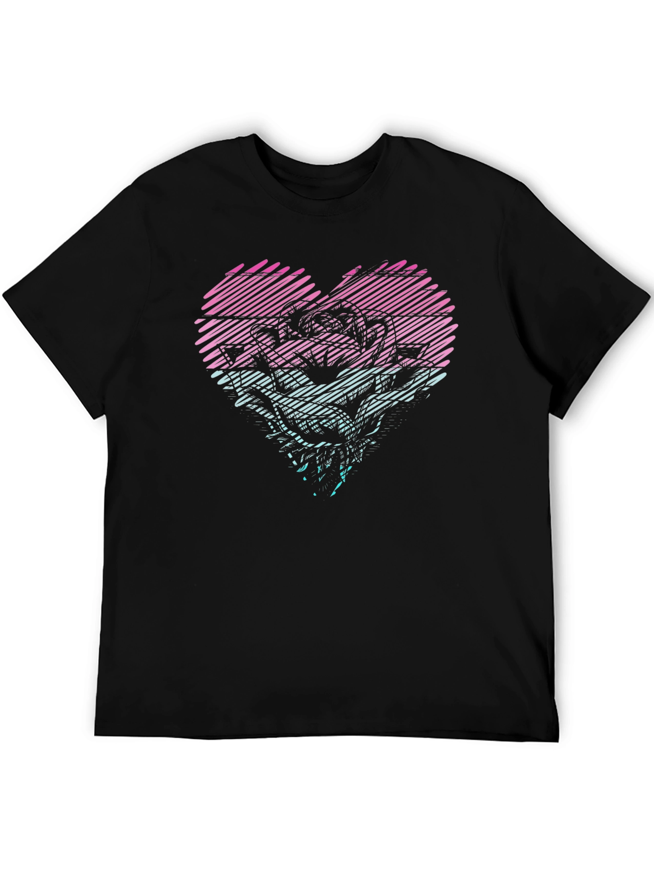 Heart Rose Graphic Tee - Stylish Black T-Shirt
