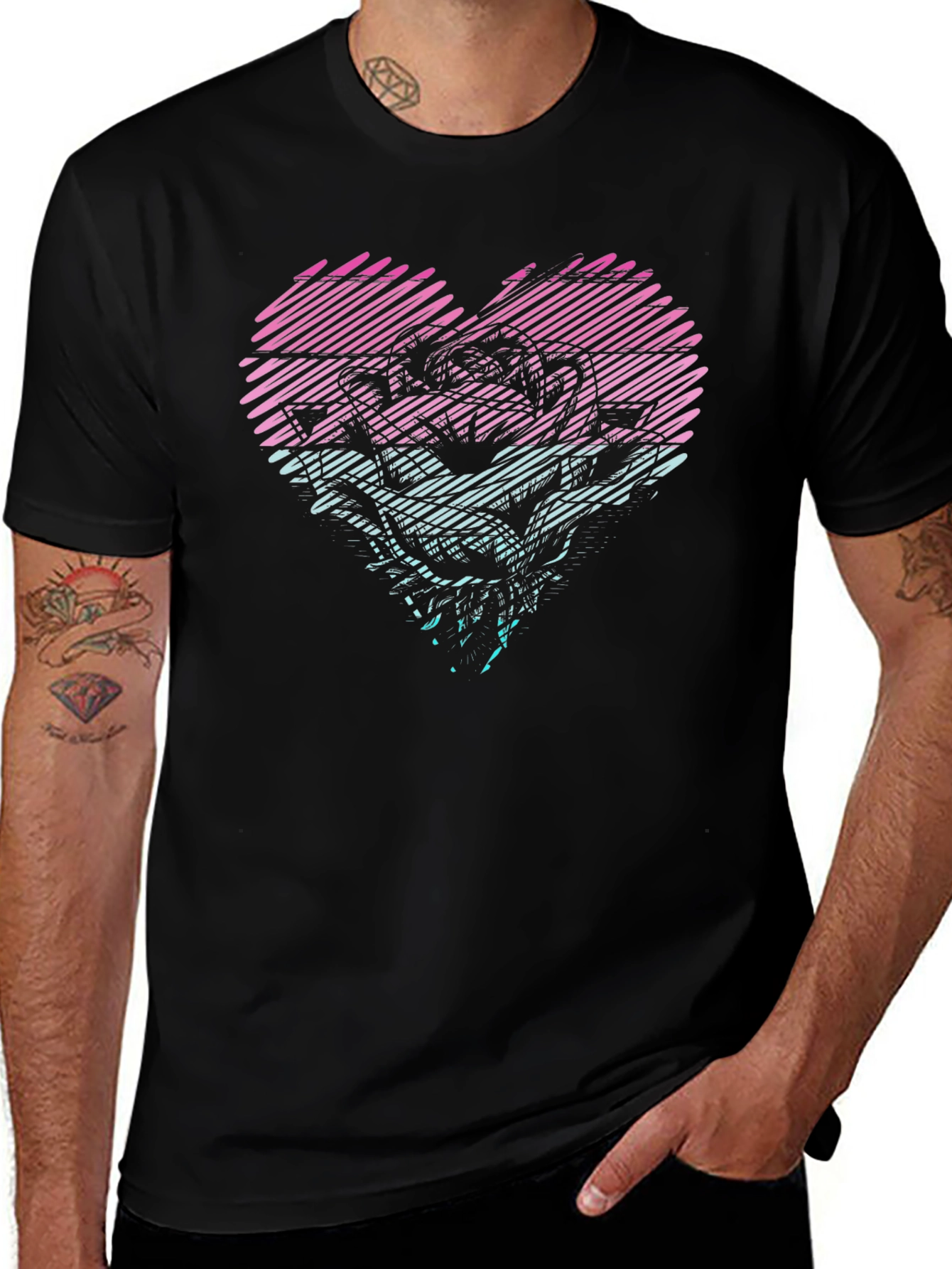 Heart Rose Graphic Tee - Stylish Black T-Shirt