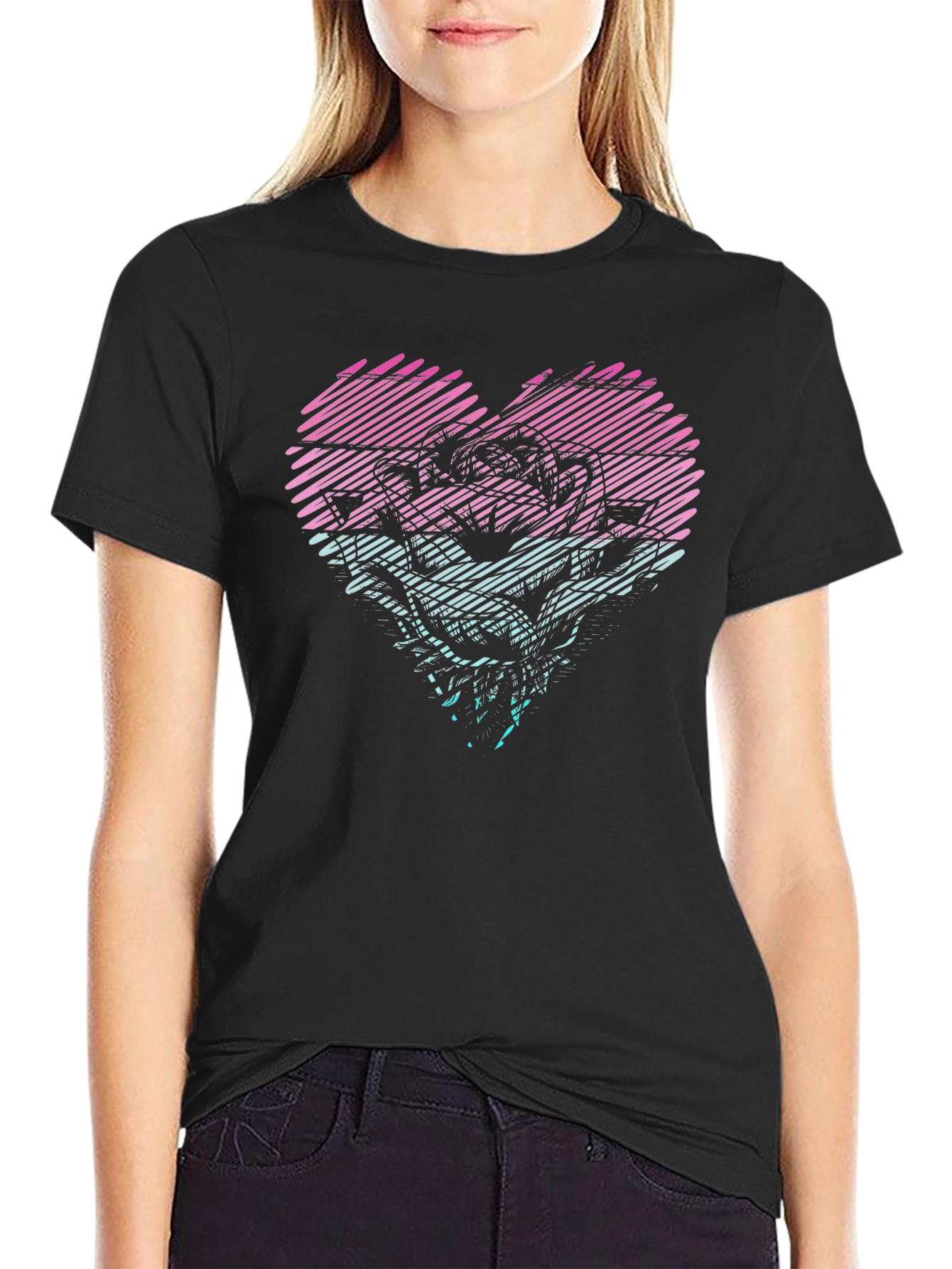 Heart Rose Graphic Tee - Stylish Black T-Shirt
