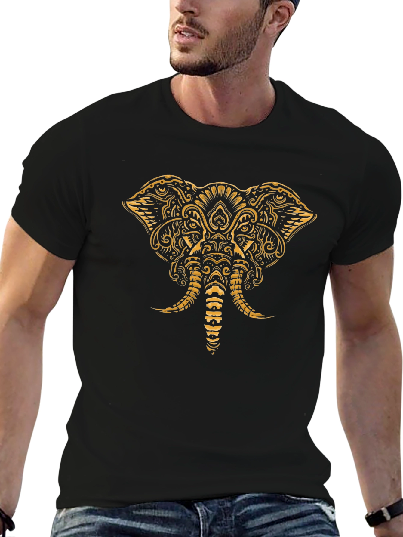 Elephant Mandala Graphic Tee - Stylish Black T-Shirt