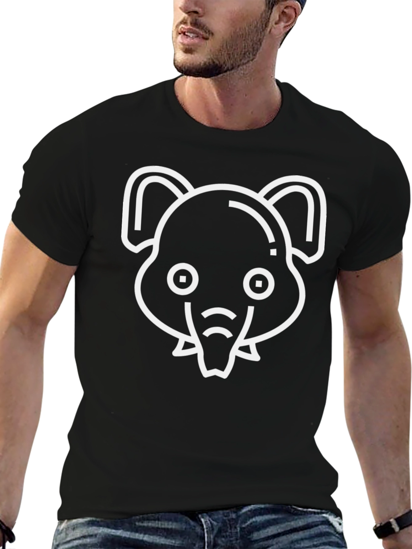 Elephant Outline Black T-Shirt