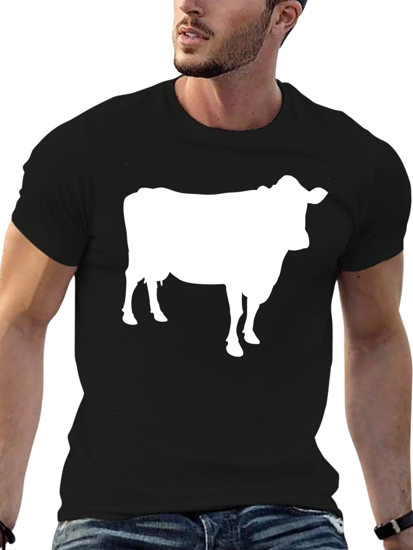 Cow Graphic Tee - Black Cotton T-Shirt